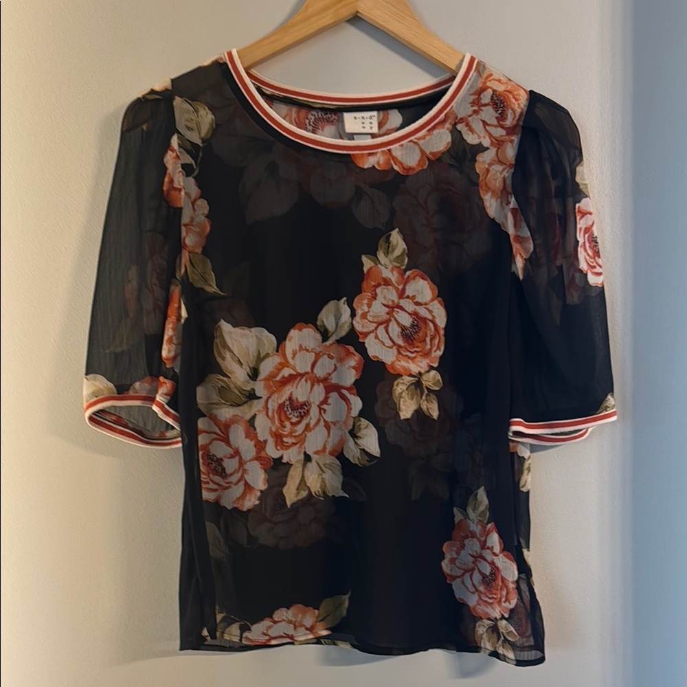 Floral Sheer Black Top